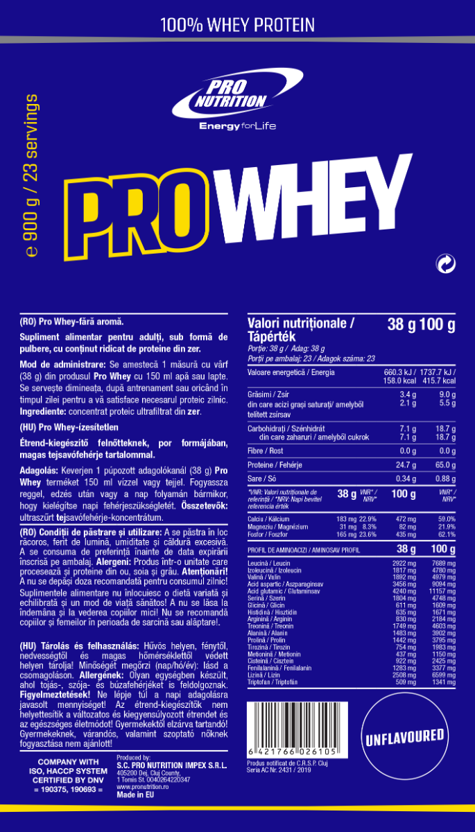 Proteine din zer concentrat fara aroma si indulcitori